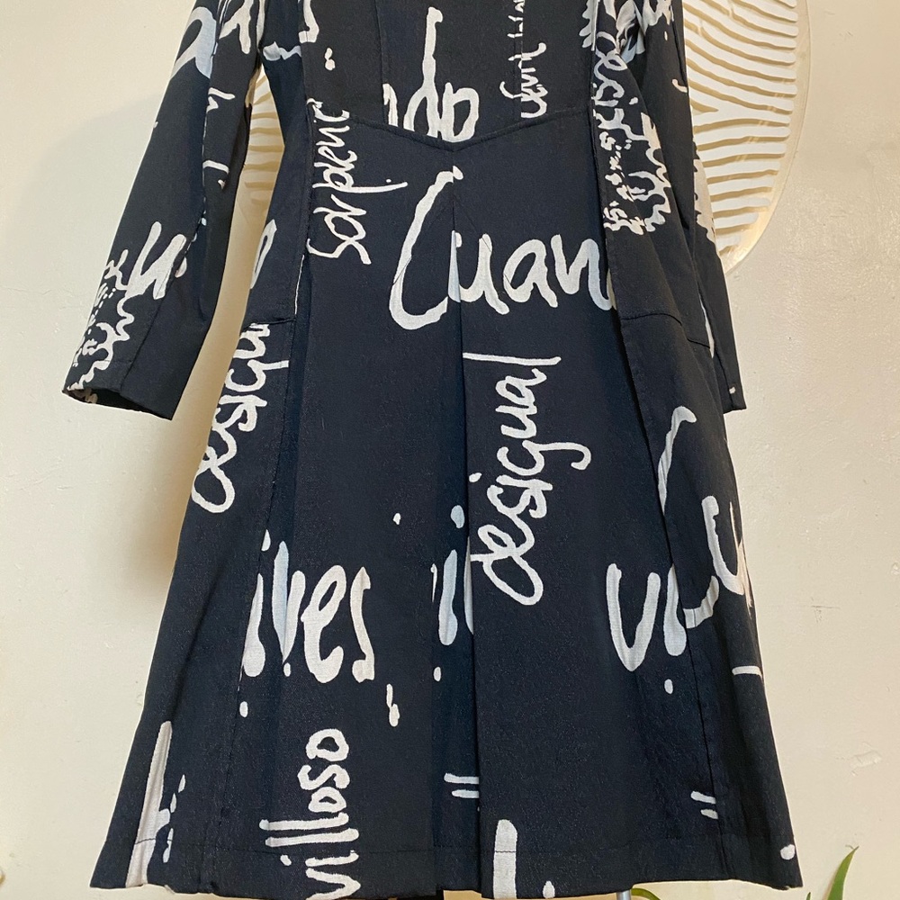 RARE All Over Desigual Graffiti Long Coat with Pleated Back
